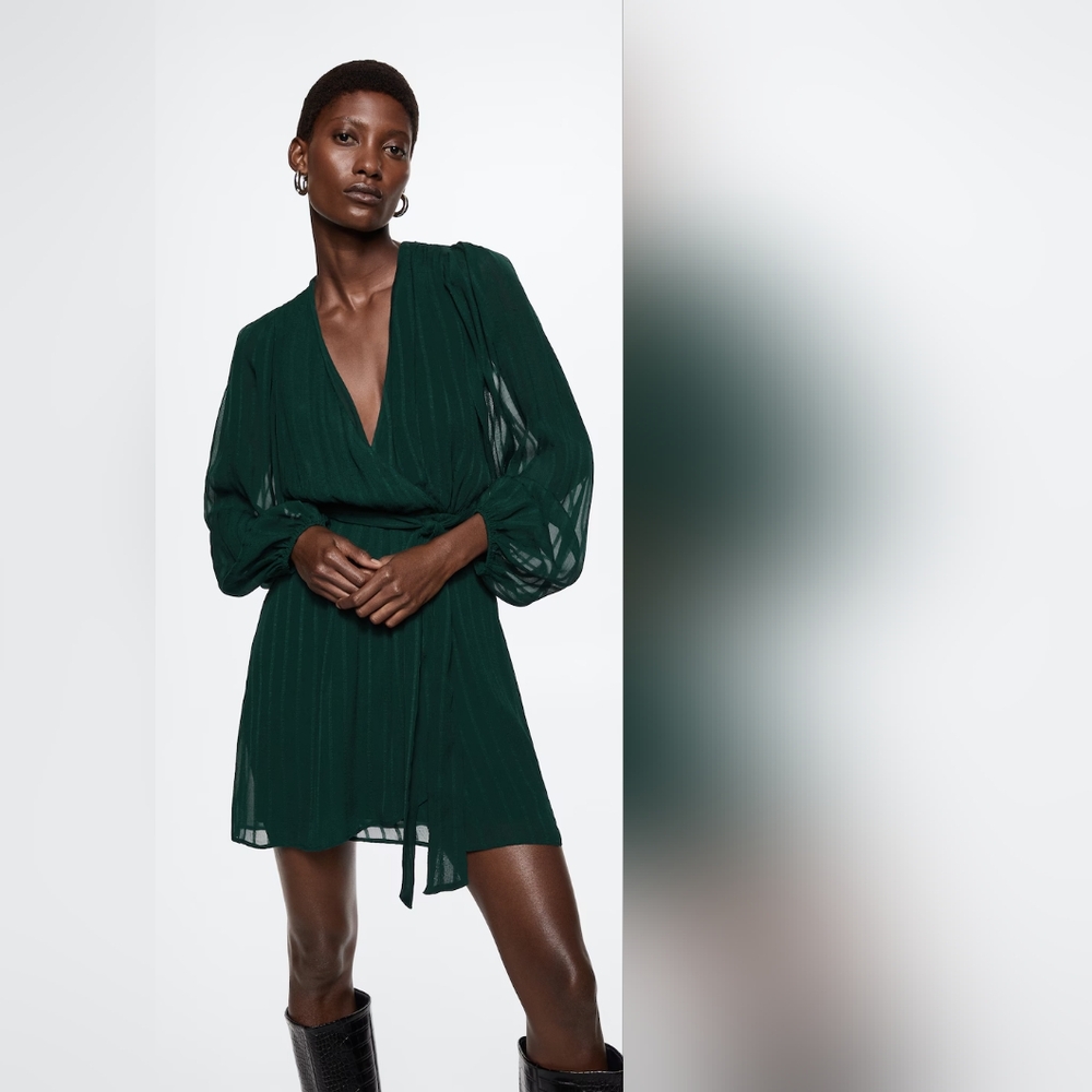 Mango green Flowy Chiffon Wrap dress, mini, S, NWT